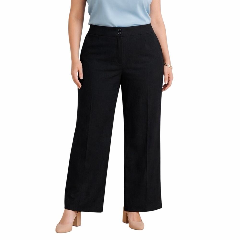 Talbots Greenwich Black Linen Blend High Rise Wide Leg Dress Pants Size 22W